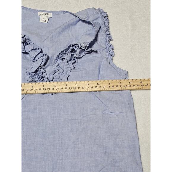 J Crew Women's Size 0 XSmall Blue Blouse Shirt Sleeveless Ruffle Cotton Tank - Picture 4 of 8